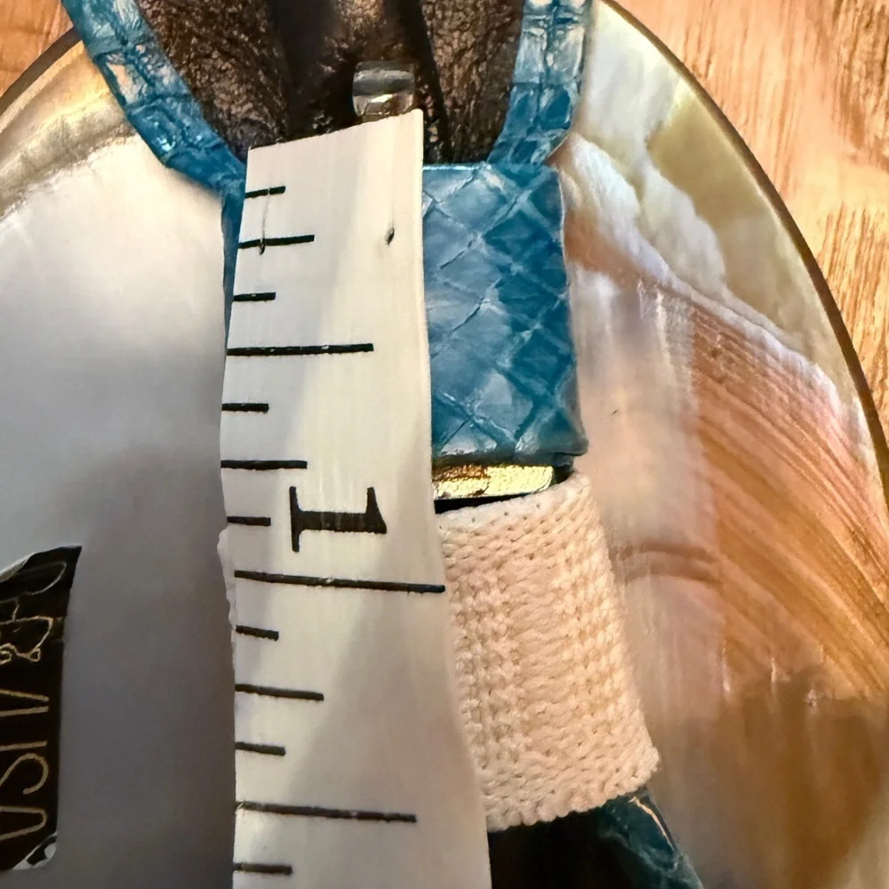 Vintage BARI Teal Snakeskin Belt Mother of Pearl Shell Buckle